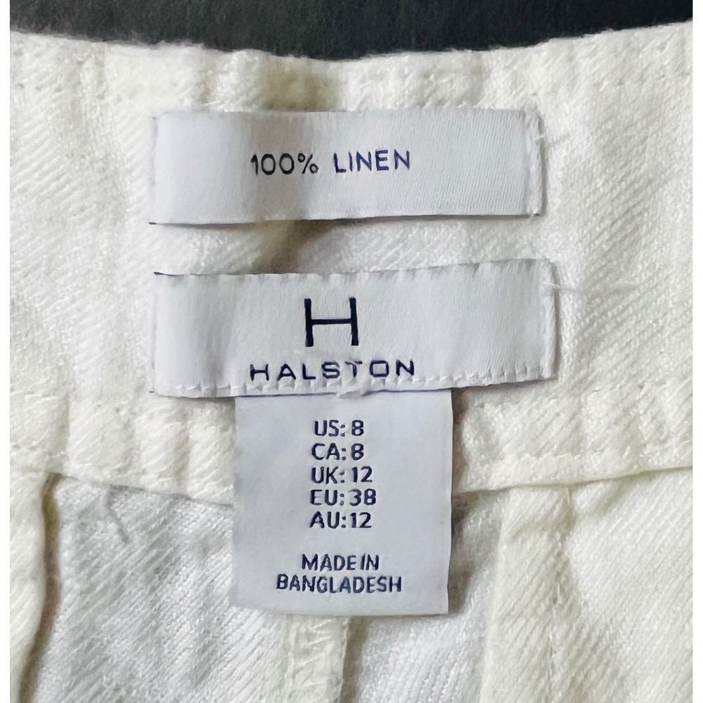 NWT Halston 100% Linen Wide Leg Pants Size 8 White Pleated Trousers Dynasty - Picture 5 of 9